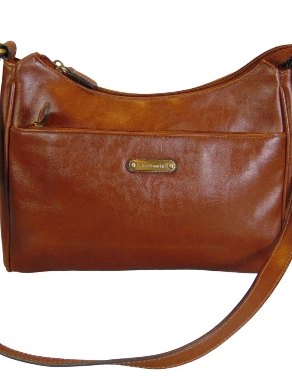 Vintage John Romaine Leather Crossbody Bag Brown Brass Shoulder Purse